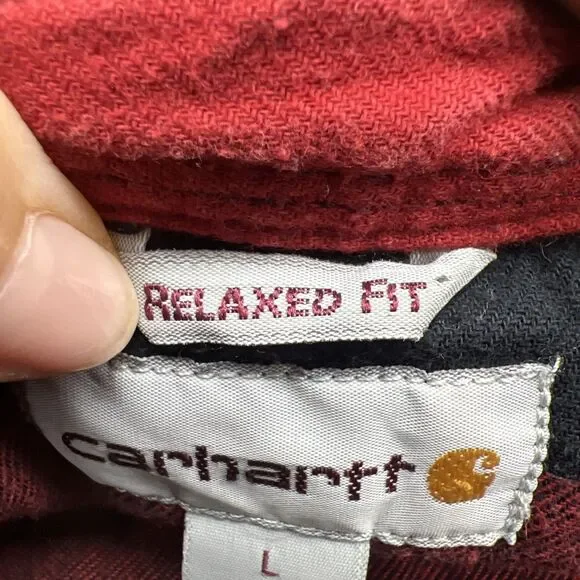 Carhartt Flannel Fleece-Lined Jacket Red Checkered Plaid Padded L Large Outdoors - Picture 8 of 12